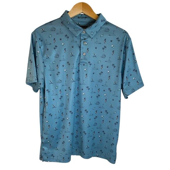PGA Tour Mens Blue Vacation Print Golf Polo Shirt Short Sleeve Polyester Large - Picture 1 of 9